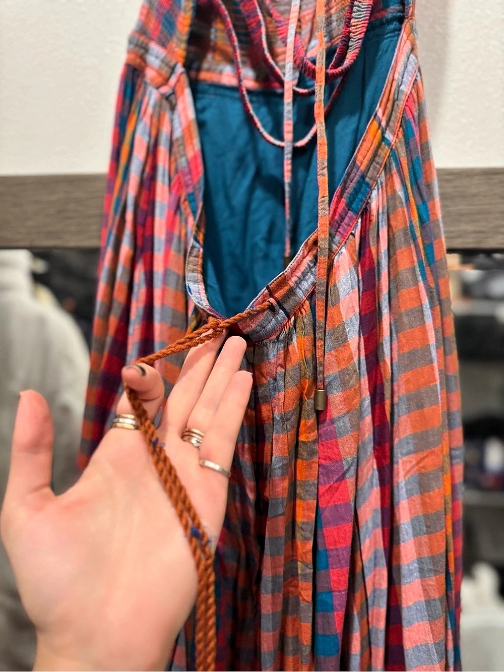 Free People Extratropical Smocked Plaid Halter Maxi Dress L - Picture 8 of 10